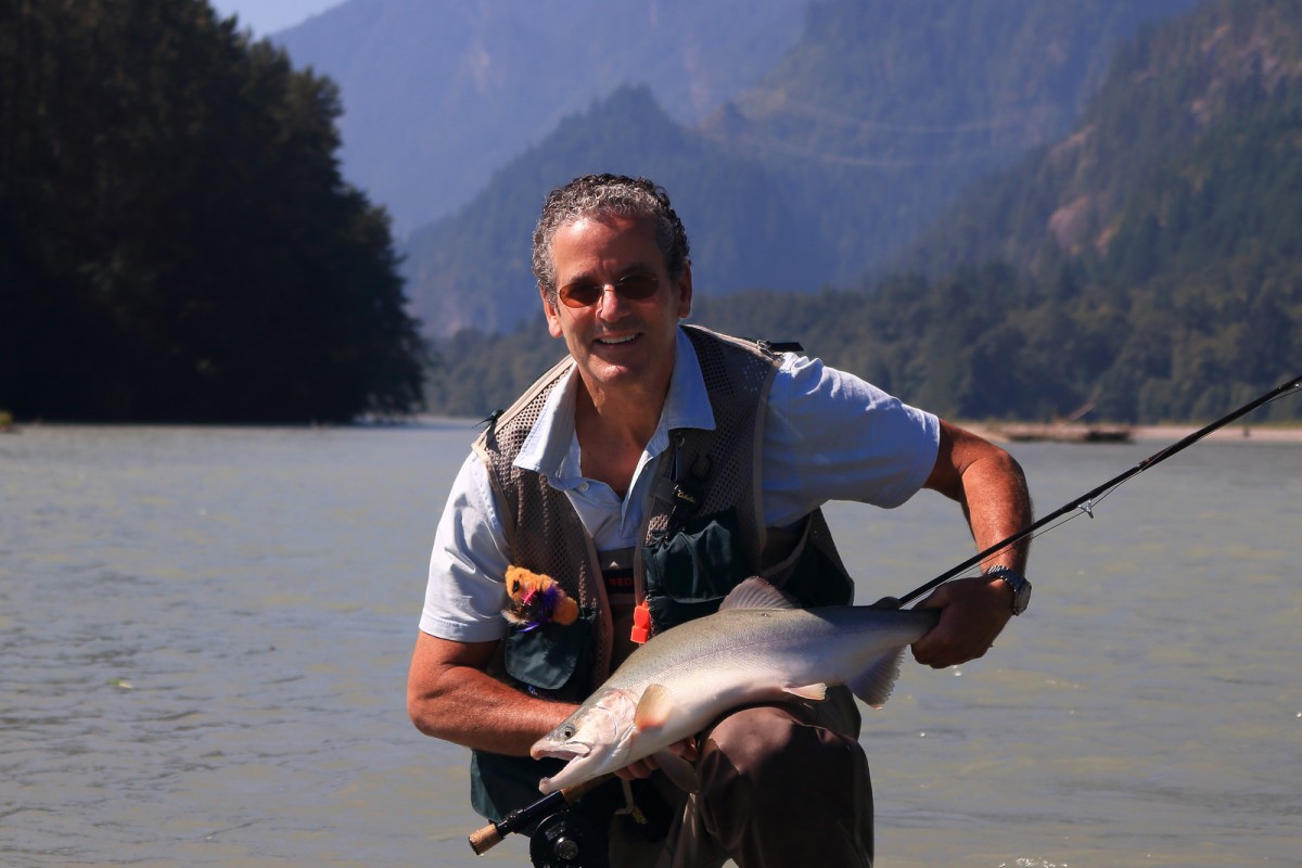 Jeff Shier with large pink salmon on the Squamish River