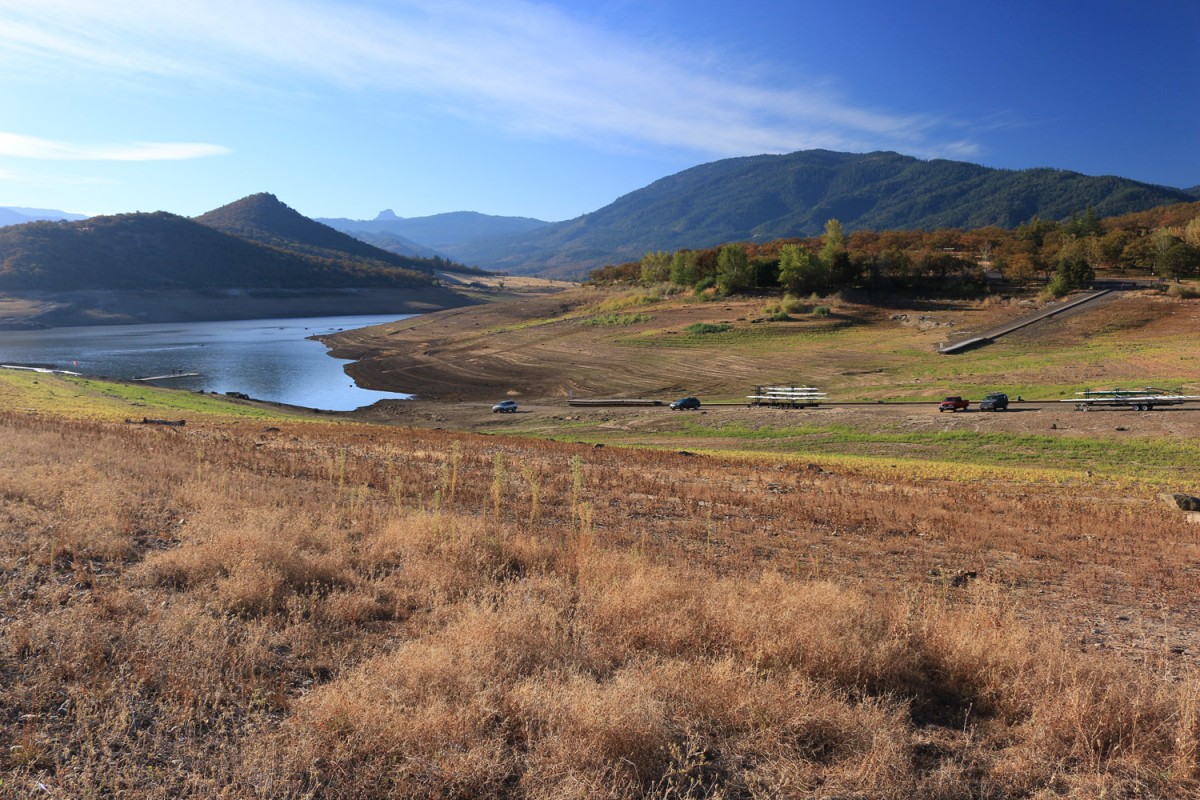 Emigrant Lake with cars parked on the lakebed